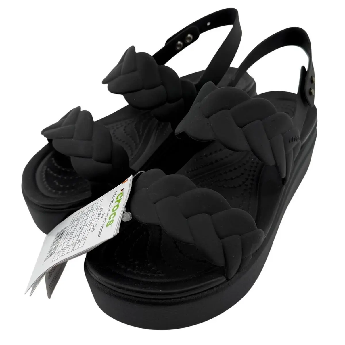 Crocs Brooklyn Woven Upper Low Wedge Sandal Black Women 6 Strappy Comfy