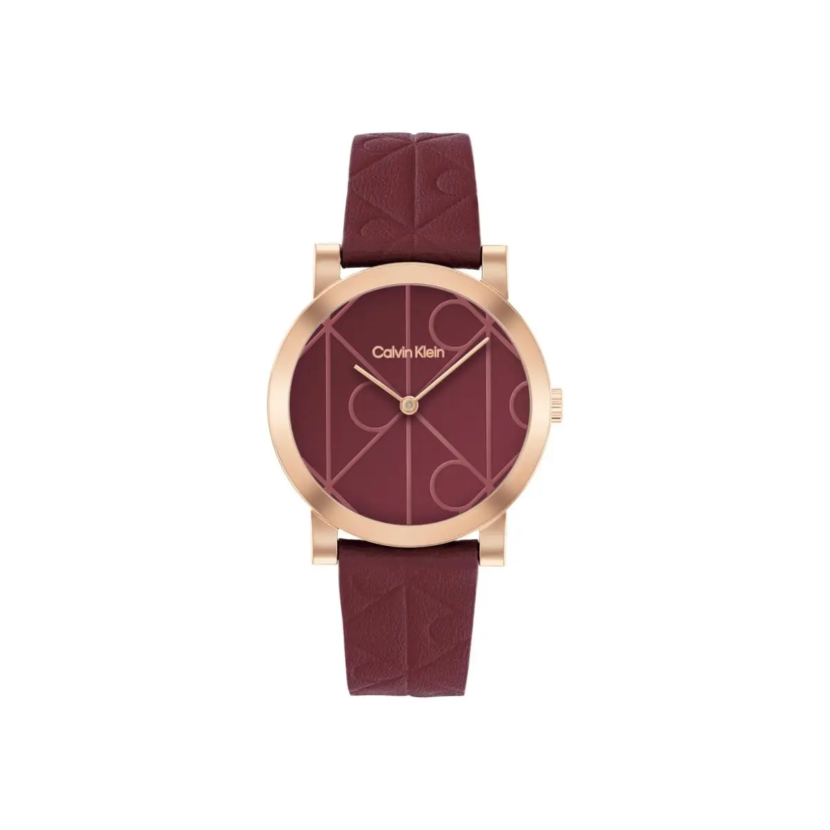 Women’s CK Monogram Leather Watch 32mm Case – Iconic Maroon by Calvin Klein