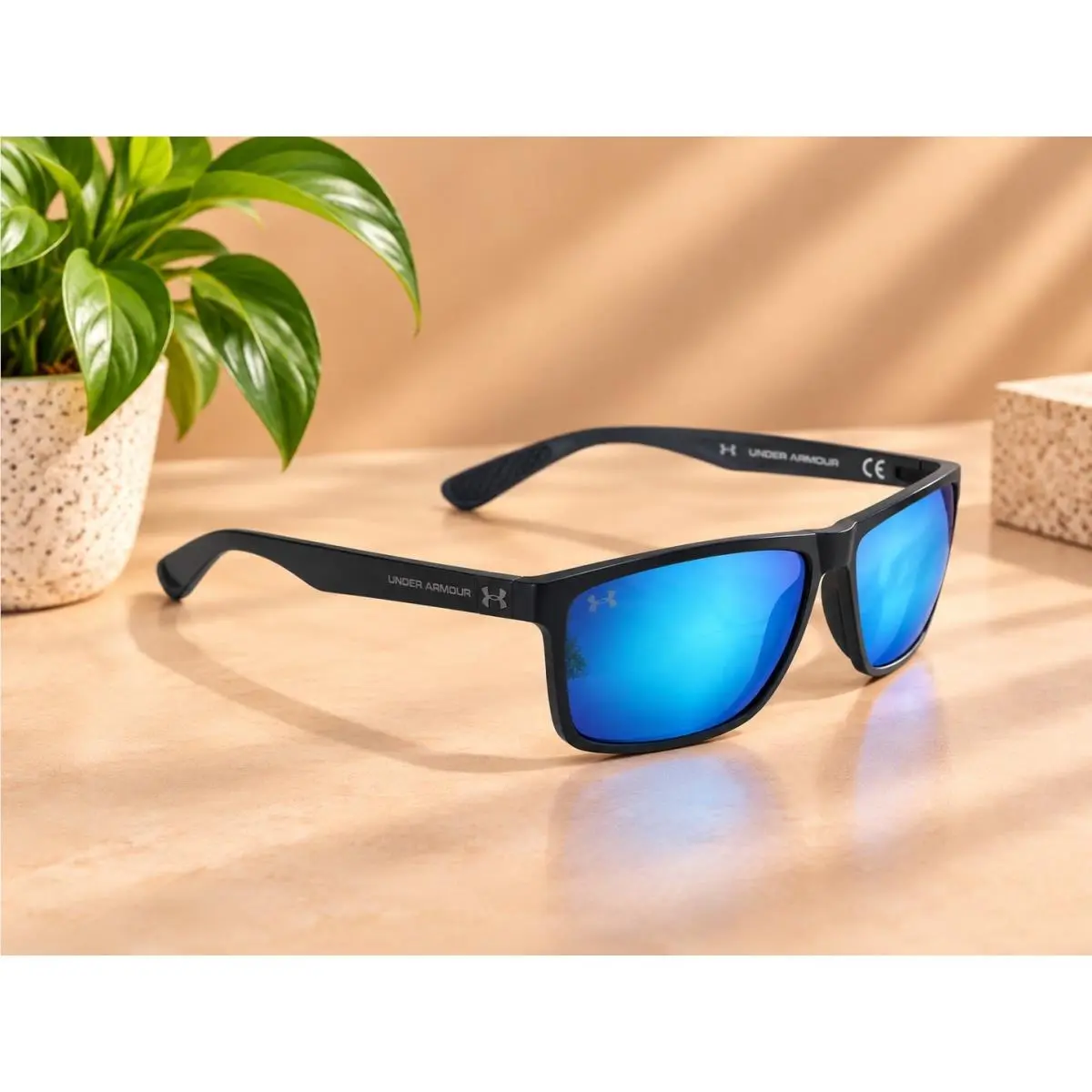 Maui Jim Men`s Onshore Polarized Rectangular Sunglasses Blue Black Large