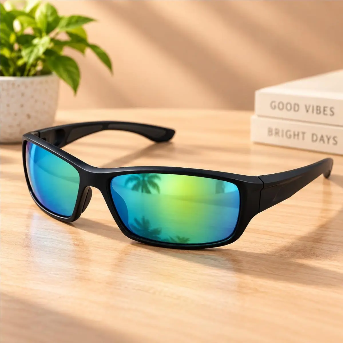 Maui Jim Men`s Polarized Wrap Sunglasses Black /green - Large
