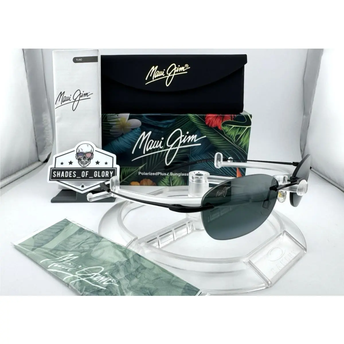Maui Jim Aki Aki MJ 333-02 Black Neutral Grey Polarized Rimless Sunglasses