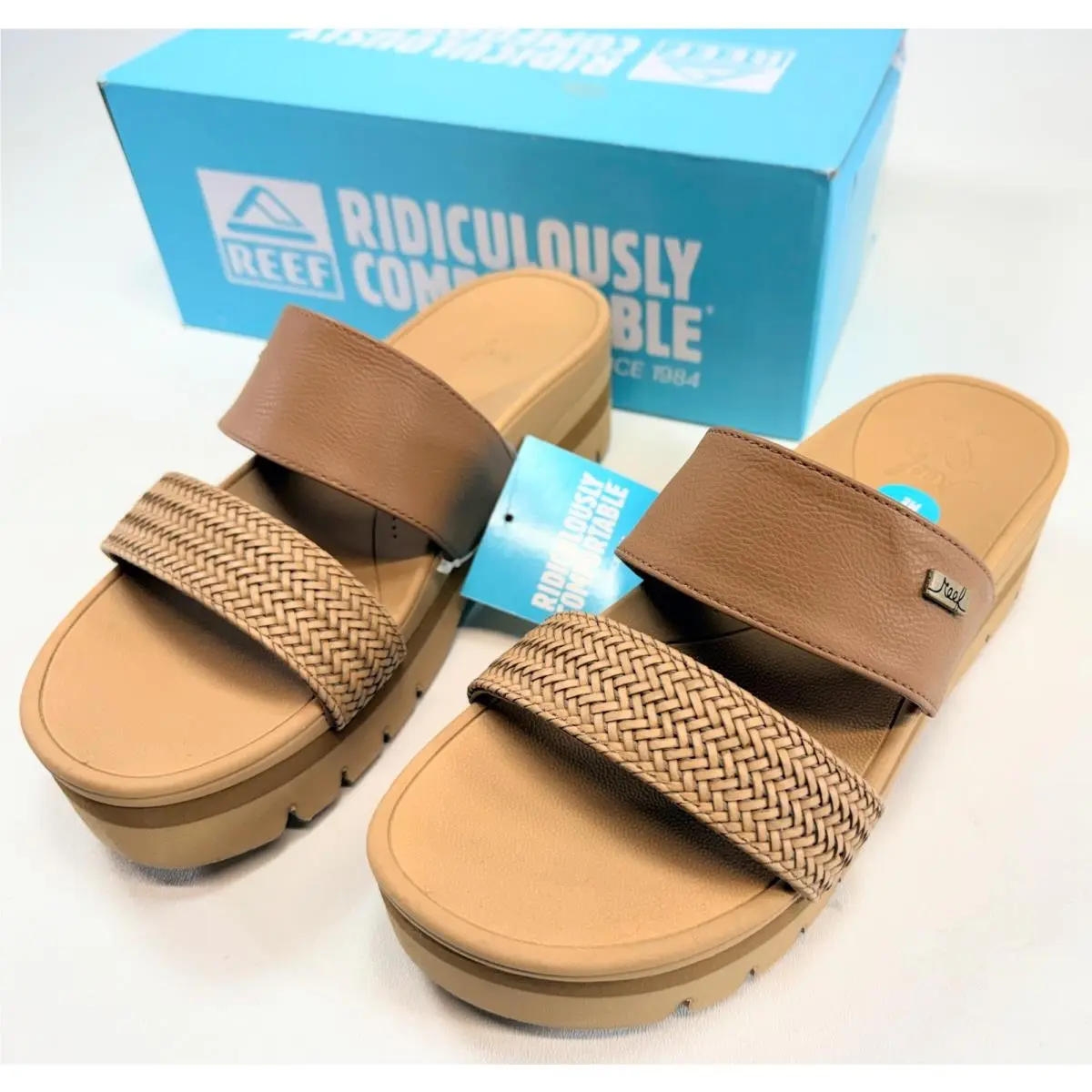 Reef Banded Horizon 2.5 Womens 8 Natural Braid Platform Sandals Box