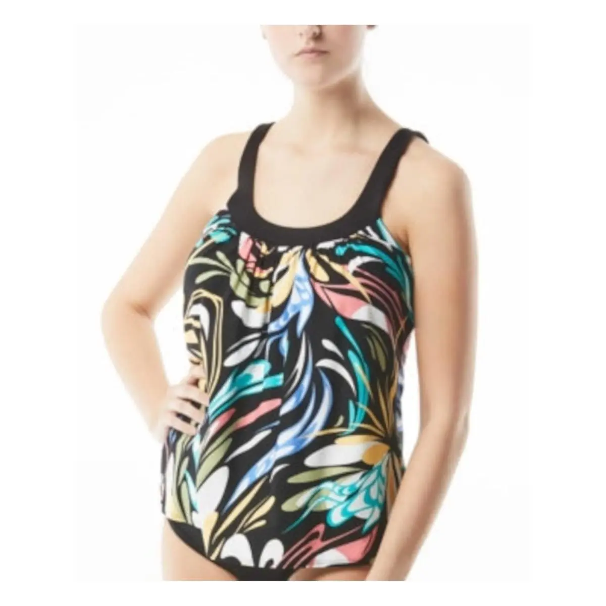 Coco  Tankini Top Womens Printed Stretch Adjustable Bra Swim Black Multi 38C by Reef