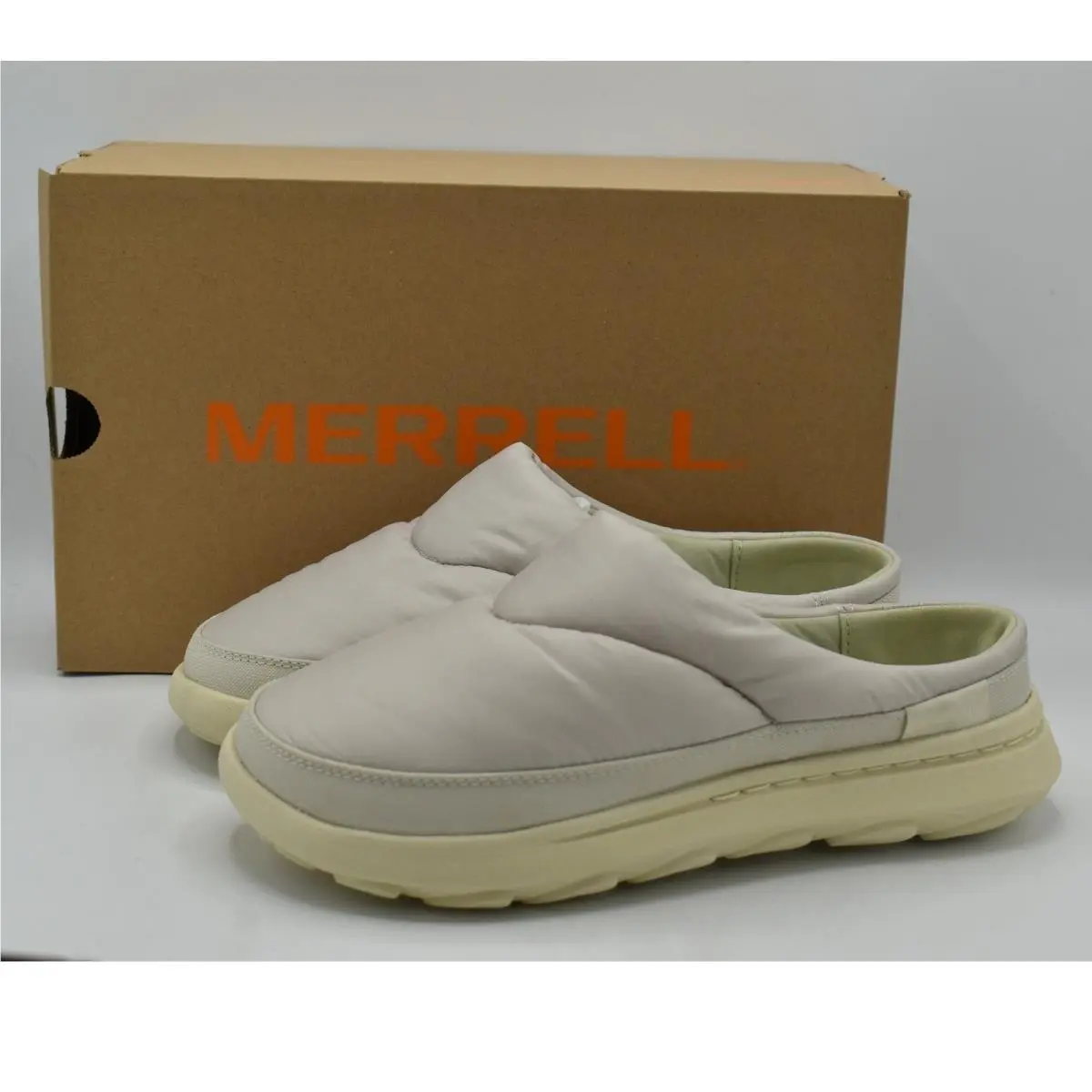 Merrell Hut Moc 2 Quilted Slide Womens 9 Birch Beige Puffer Mules Shoes