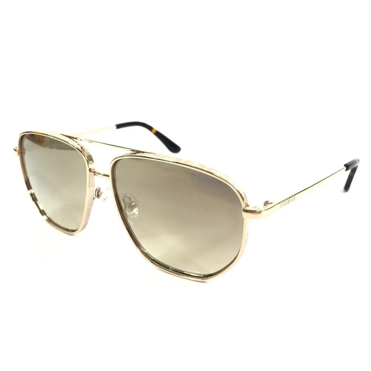 Guess Sunglasses GU7635 32C Shiny Gold Aviator Frames with Smoke Mirror Lenses