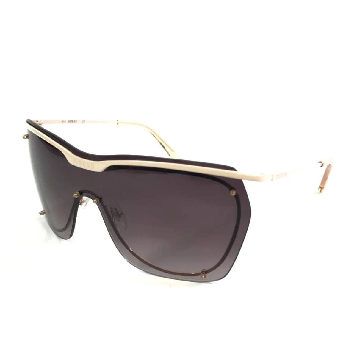 Guess Sunglasses GU7720 57U Shiny Beige Rimless Frames w/ Gradient Brown Lenses