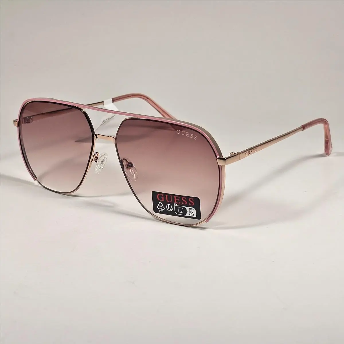 Guess GO00064 28G Pilot Sunglasses Pink Rose Gold Frame Brown Gradient Lens 61mm