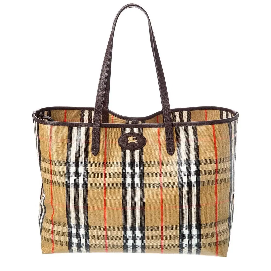 Highlands Medium Coated Canvas Tote Women`s Brown by Burberry
