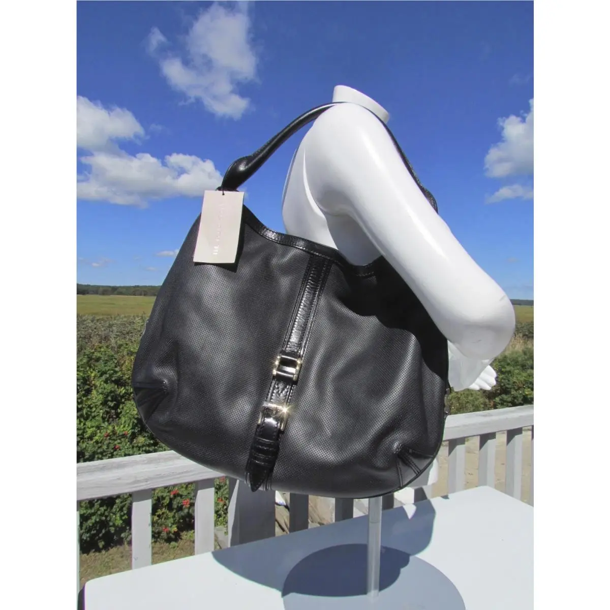 Burberry Grafton Hobo Purse Italy Black Leather Beat Check Sleeper Shoulder