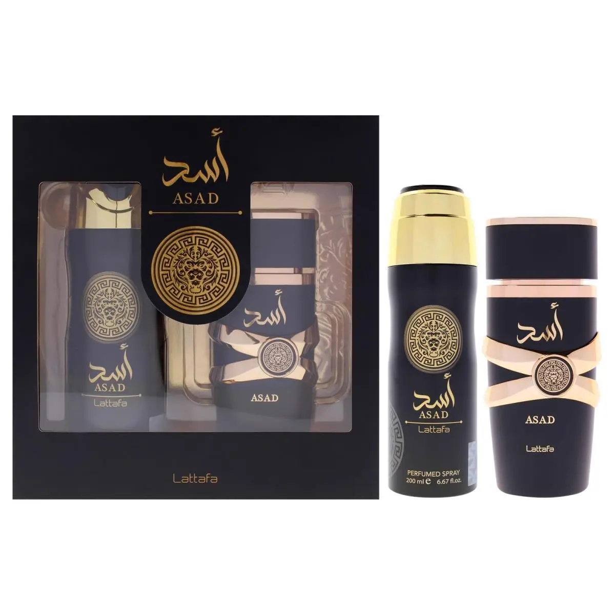 Asad 2 Pcs Gift Set 100ml Edp 200ml Perfumed Spray by Lattafa