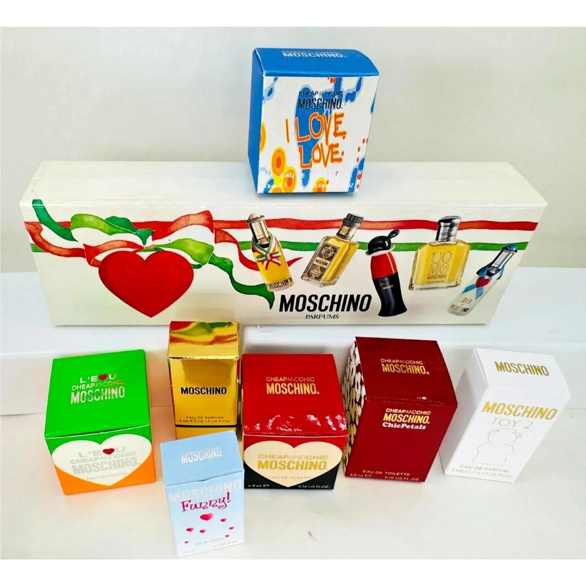 Vintage Moschino Perfume Lot 11 Pieces Moschino Parfums Gift Set and Boxed Minis