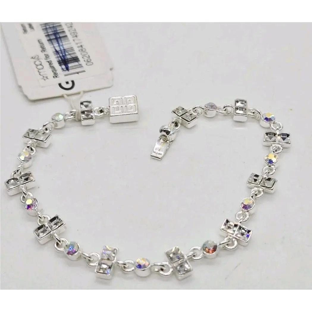 Givenchy Tennis Bracelet White Crystal Link Signed Aurora Borealis 7