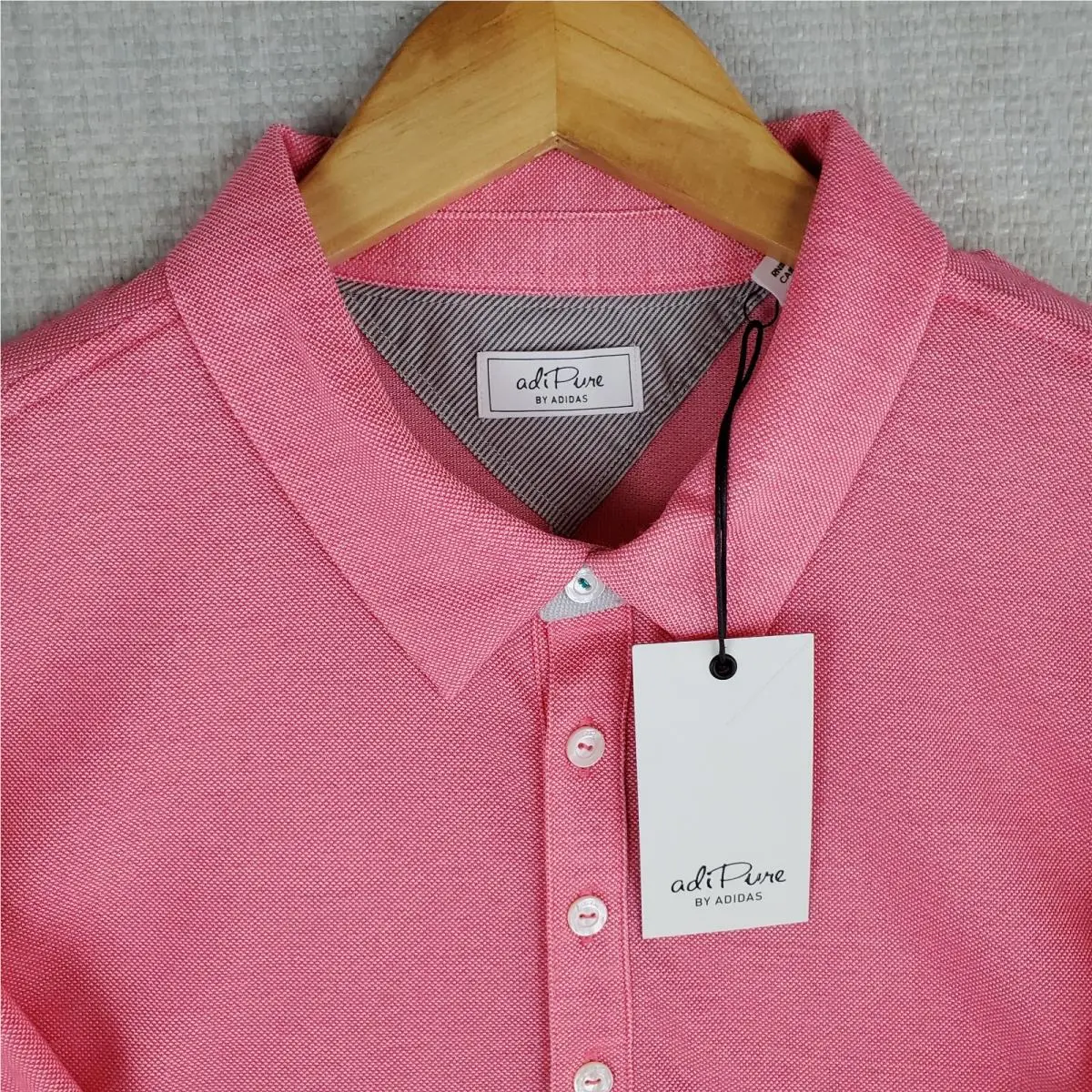Adidas clothing - short sleeve performance golf tennis casual UV Protection breathable button up front down mens size wicking stretchy adidas trefoil collar adipure wool - Pink 0