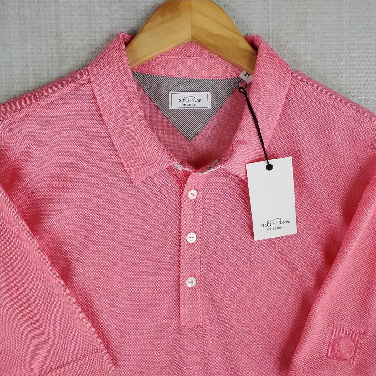Adidas clothing - short sleeve performance golf tennis casual UV Protection breathable button up front down mens size wicking stretchy adidas trefoil collar adipure wool - Pink 1