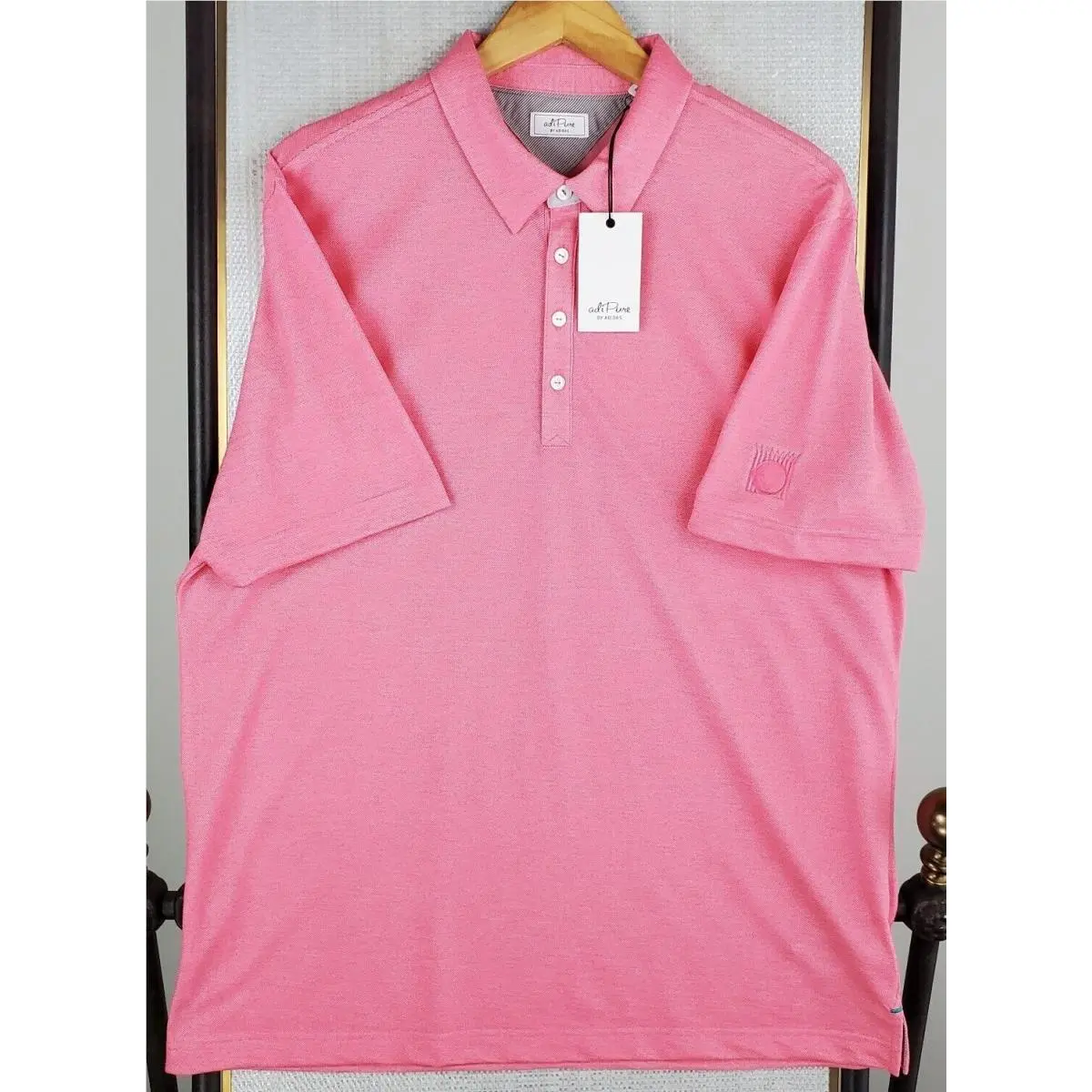 Adidas clothing - short sleeve performance golf tennis casual UV Protection breathable button up front down mens size wicking stretchy adidas trefoil collar adipure wool - Pink 2