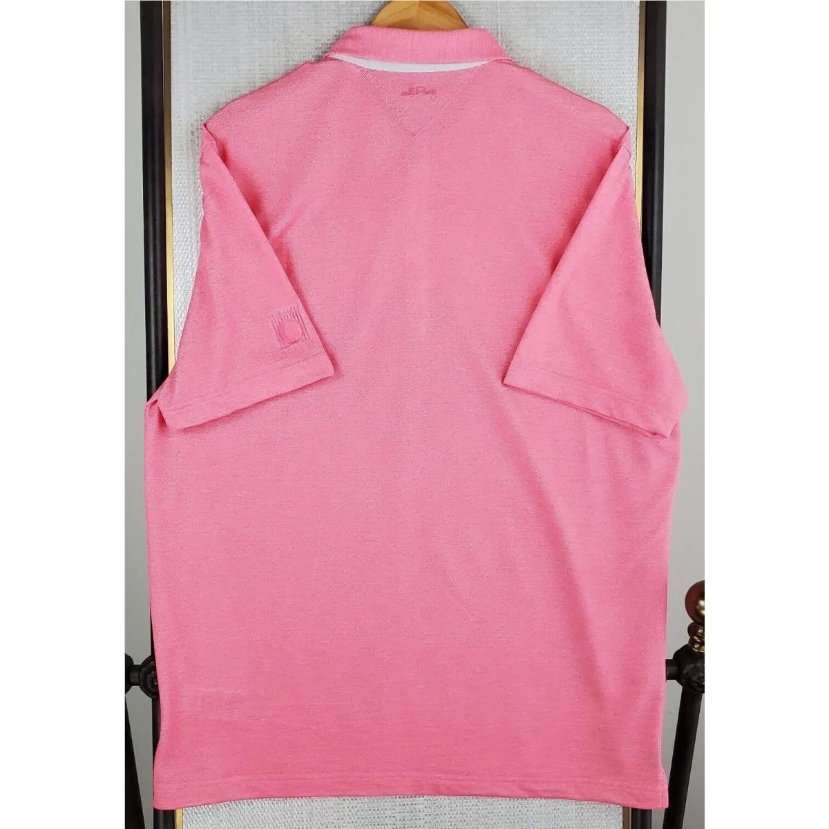 Adidas clothing - short sleeve performance golf tennis casual UV Protection breathable button up front down mens size wicking stretchy adidas trefoil collar adipure wool - Pink 3