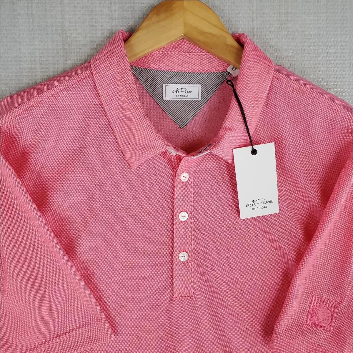 Adidas clothing - short sleeve performance golf tennis casual UV Protection breathable button up front down mens size wicking stretchy adidas trefoil collar adipure wool - Pink 7