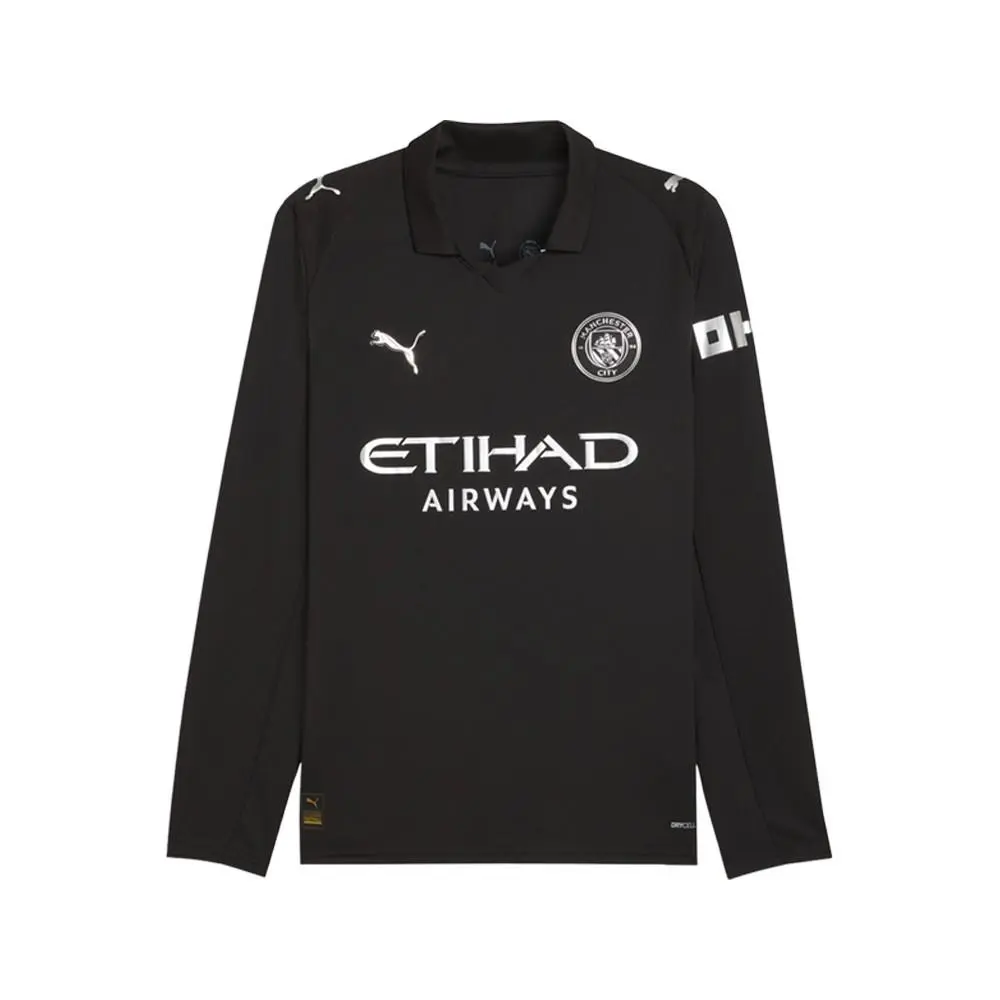 Puma Manchester City 2526 Away Collared Long Sleeve Soccer Jersey Mens Black 78