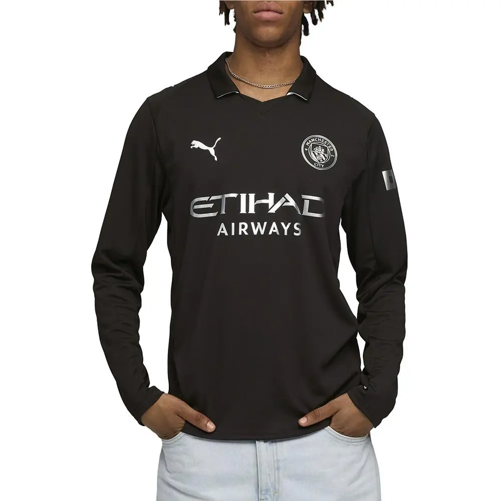 Puma clothing - PUMA Manchester City 2526 Away Collared Long Sleeve Soccer Jersey - 78035102 - Black 1