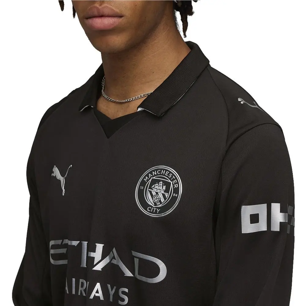 Puma clothing - PUMA Manchester City 2526 Away Collared Long Sleeve Soccer Jersey - 78035102 - Black 3