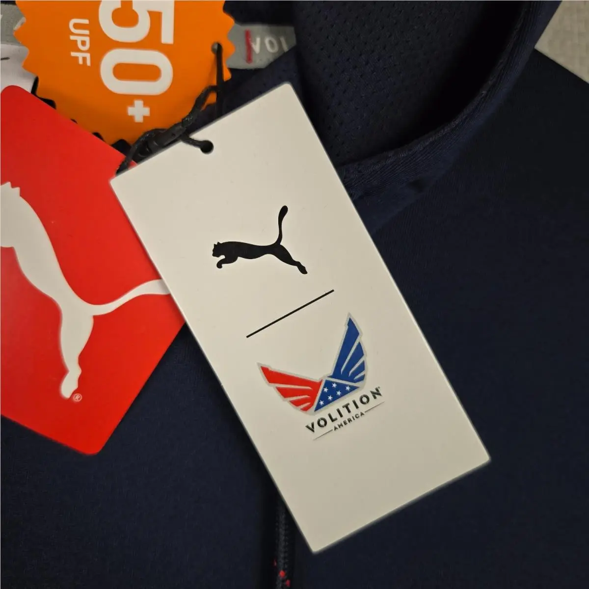 Puma clothing - wind water golf casual performance wind shirt polo long sleeve stretchy wicking chest length anorak pullover sweatshirt usa red white blue folds of honor polyester spandex hood hooded hoodie hoody - Blue 12