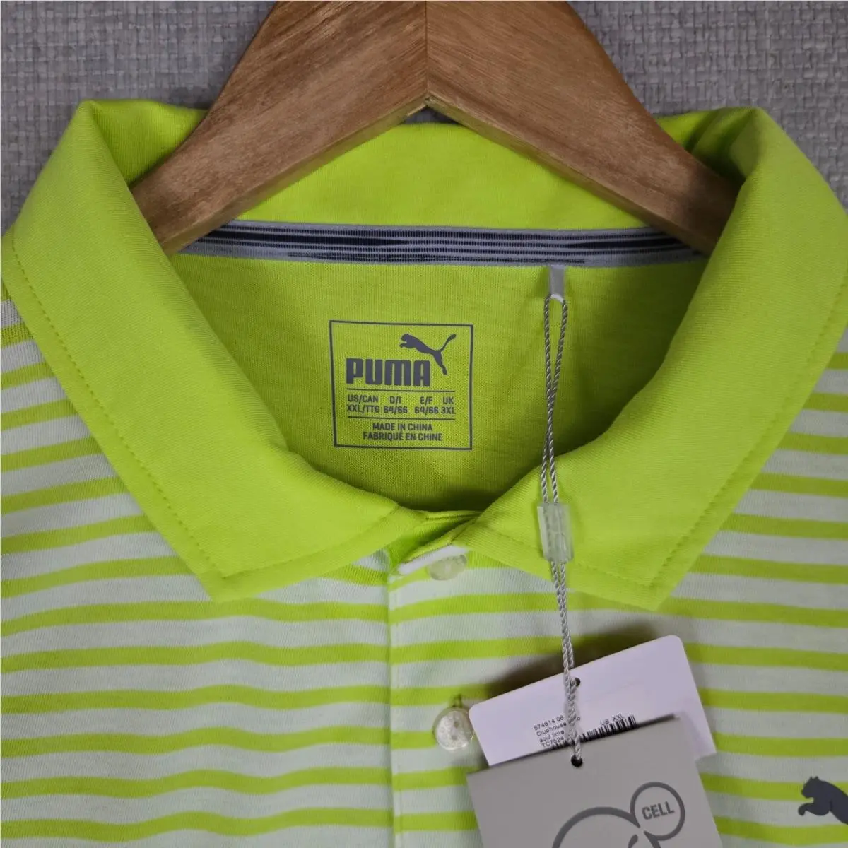 Puma clothing - short sleeve collared stretchy golf casual tennis button up front down wicking stretchy UV UPF lightweight chest length men`s size drycell dry cell bright hi viz neon green cotton polyester - Green 15