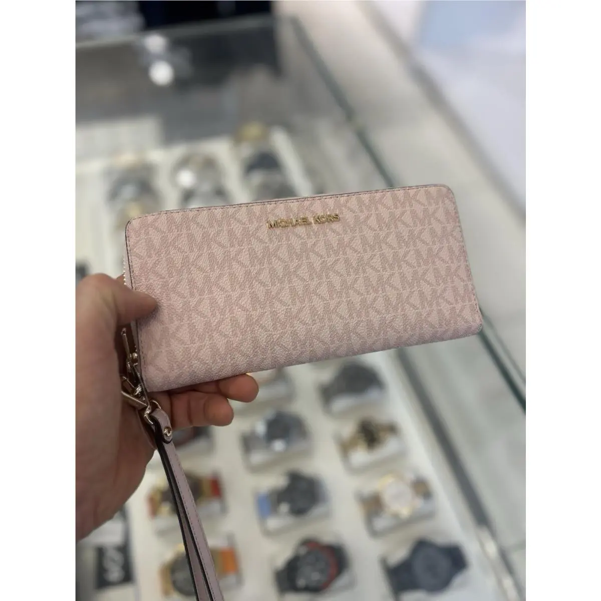 Michael Kors Pink MK Signature Women Clutch Long Wallet id Phone Holder Wristlet