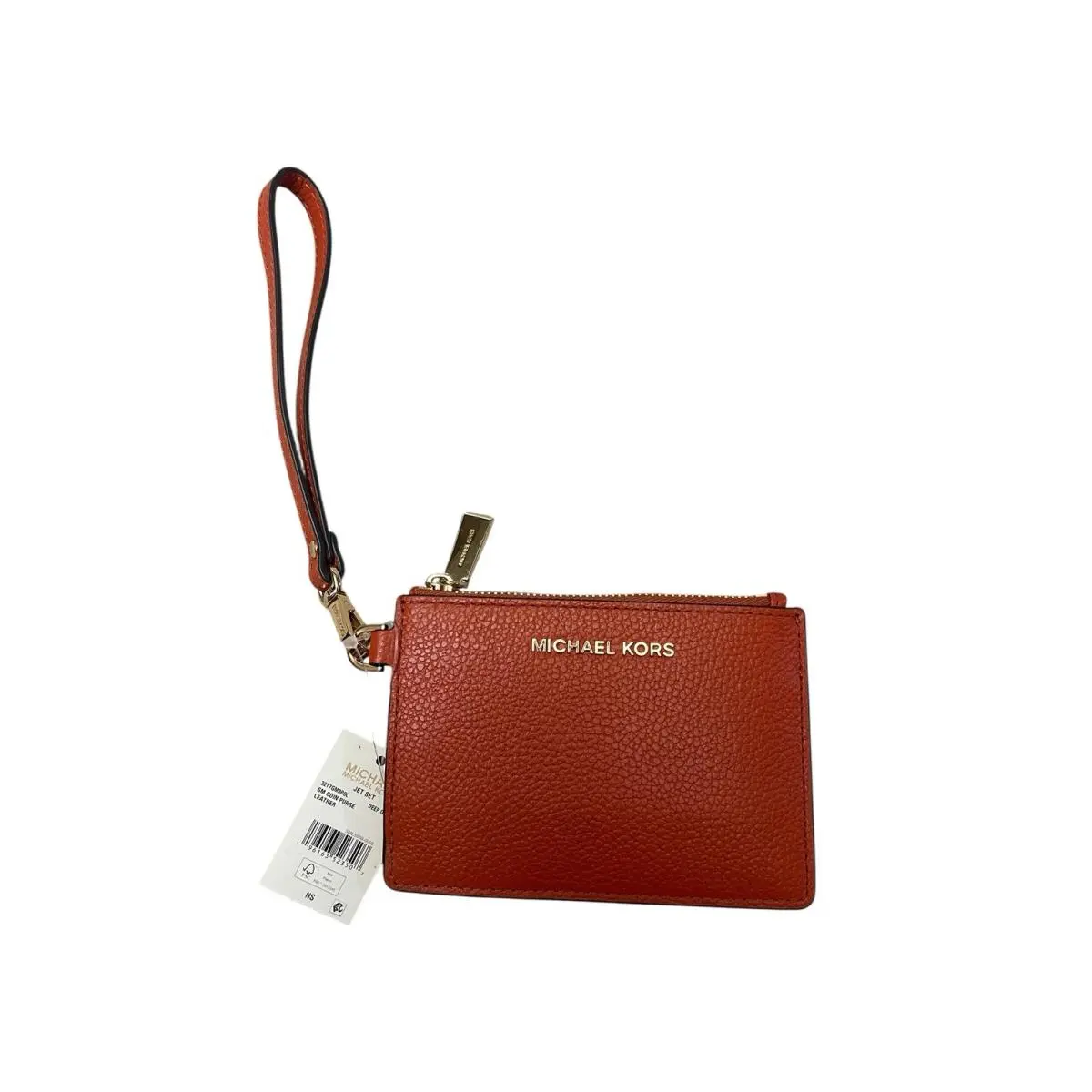 Michael Kors Jet Set Deep Orange Leather Coin Purse Zip Card Case Pouch