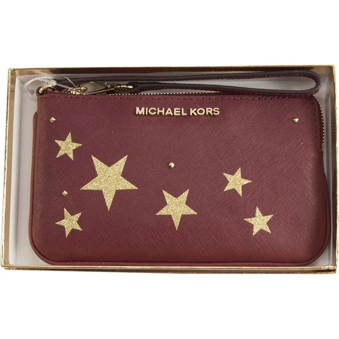 Michael Kors Illustrations Star Top Zip Leather Wristlet Cherry