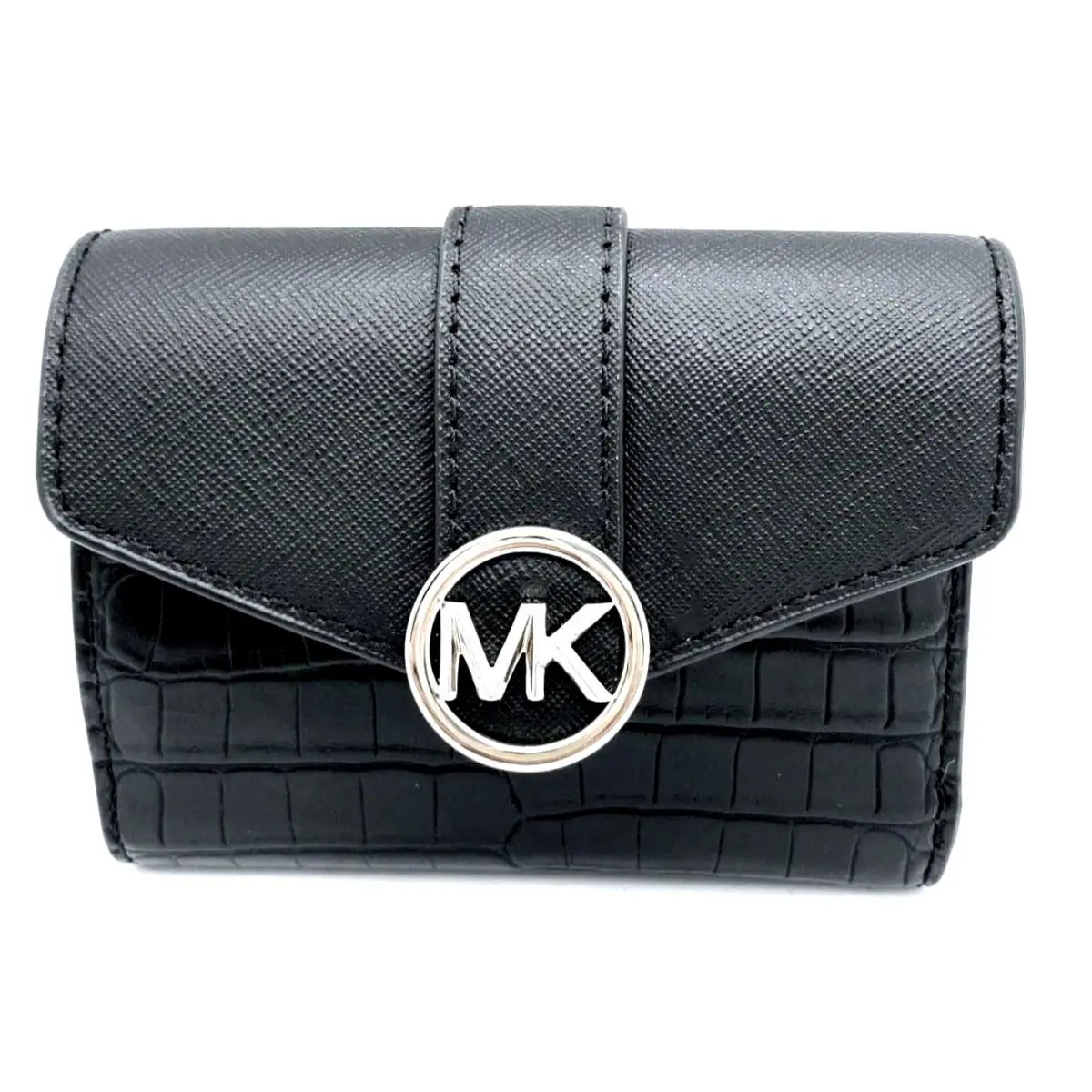 Michael Kors Carmen Med Crocodile Tri-fold Envelope Wallet Black
