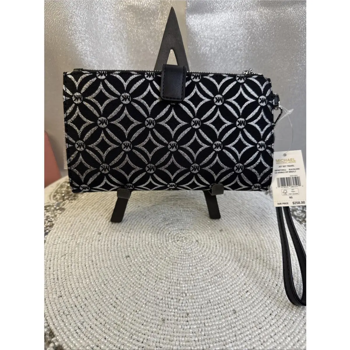 Michael Kors Jet Set Travel Wallet Wristlet Black Silver