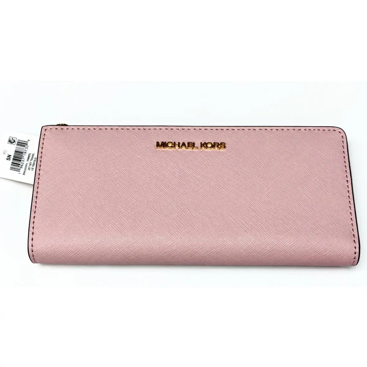 Michael Kors Jet Set Travel Large Three Quarter Zip Leather Wallet Powder Blush