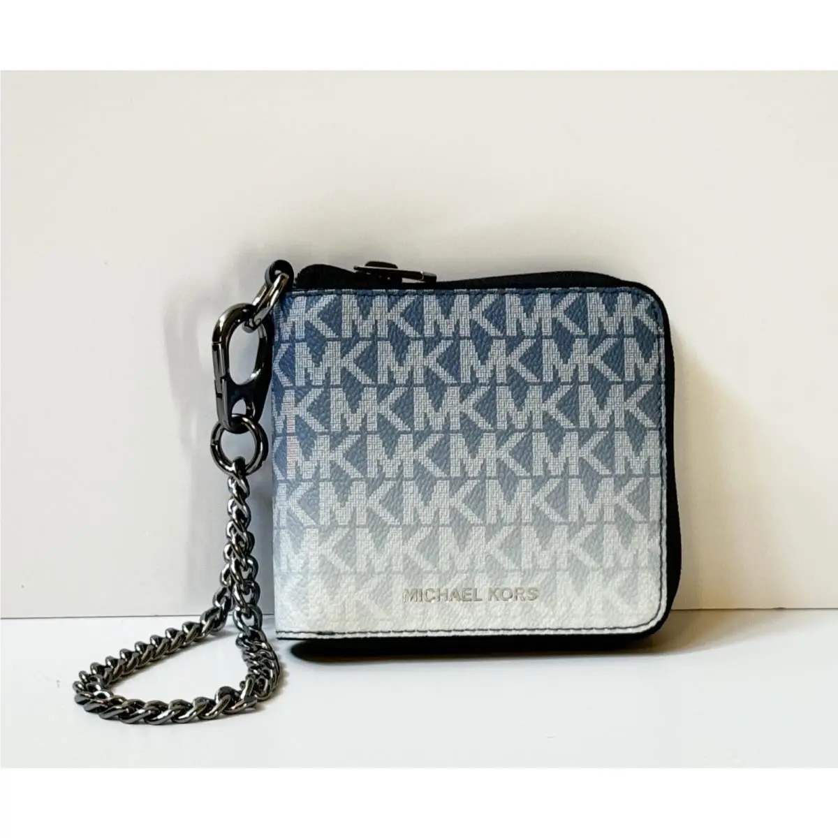 Michael Kors Cooper Ombre Zip Around Wallet with Chain MK Blue Denim