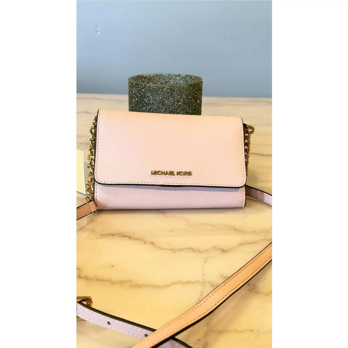 Michael Kors Pink Leather Chain Wallet Crossbody Bag Card Holder