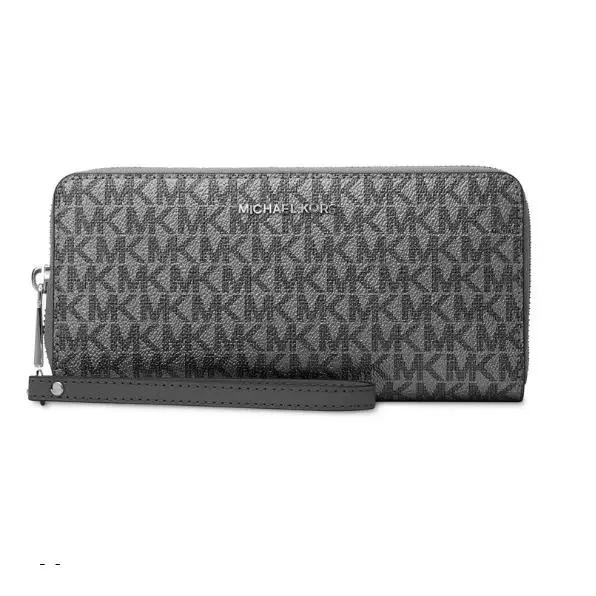 Michael Kors Jet Set Travel Large Signature Logo Continental Wallet Dk Silver