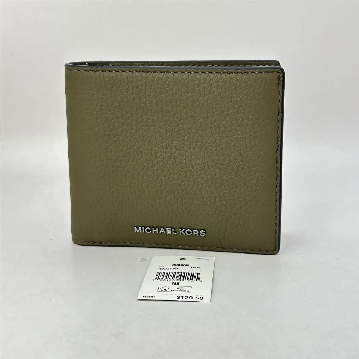 Michael Kors Mens Hudson Billfold Wallet Pebble Leather Loden/gunmetal