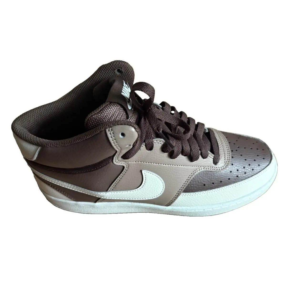 Nike Court Vision Mid Brown/white Logo High Top Men`s Sneakers Size 11.5