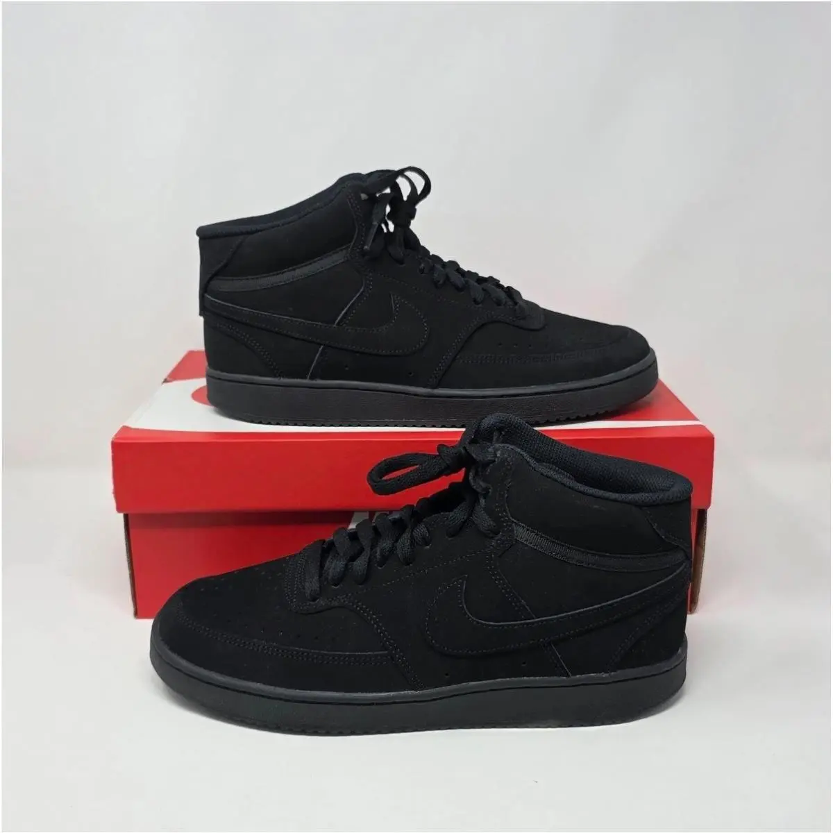 Nike CU6620 Court Vision Mid Shoes Mens Size 11.5 Triple Black Sneakers Suede