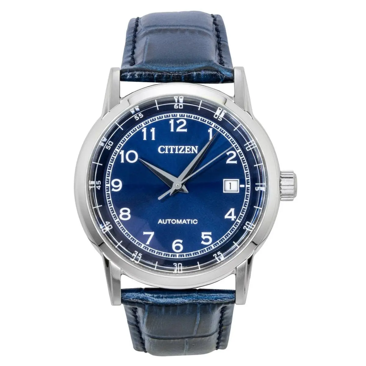Citizen Leather Strap Blue Dial Casual Automatic 50M NJ0210-13L Men`s Watch