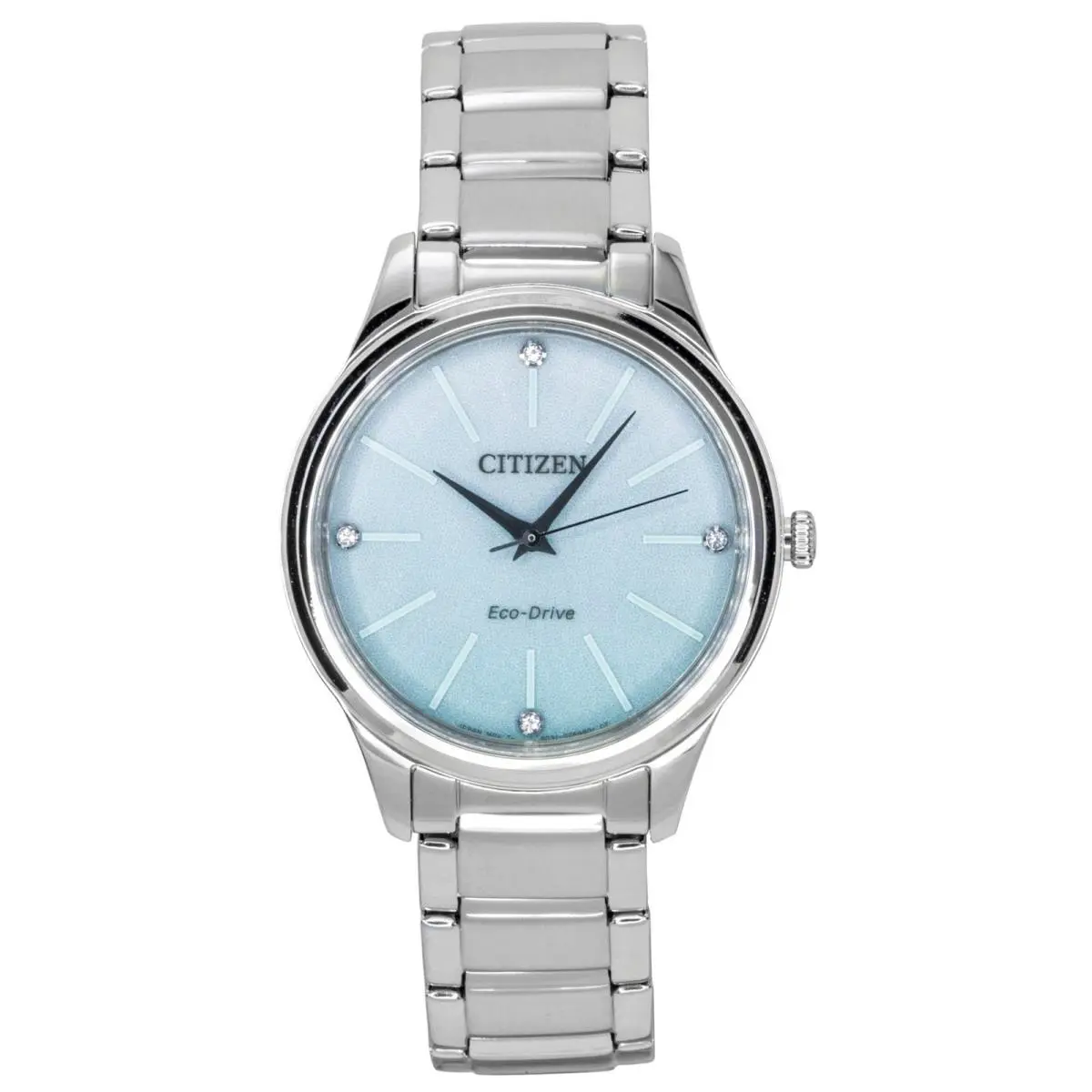 Citizen Stainless Steel Ice Blue Dial Eco-drive Dress Women`s Watch EM1220-58Y