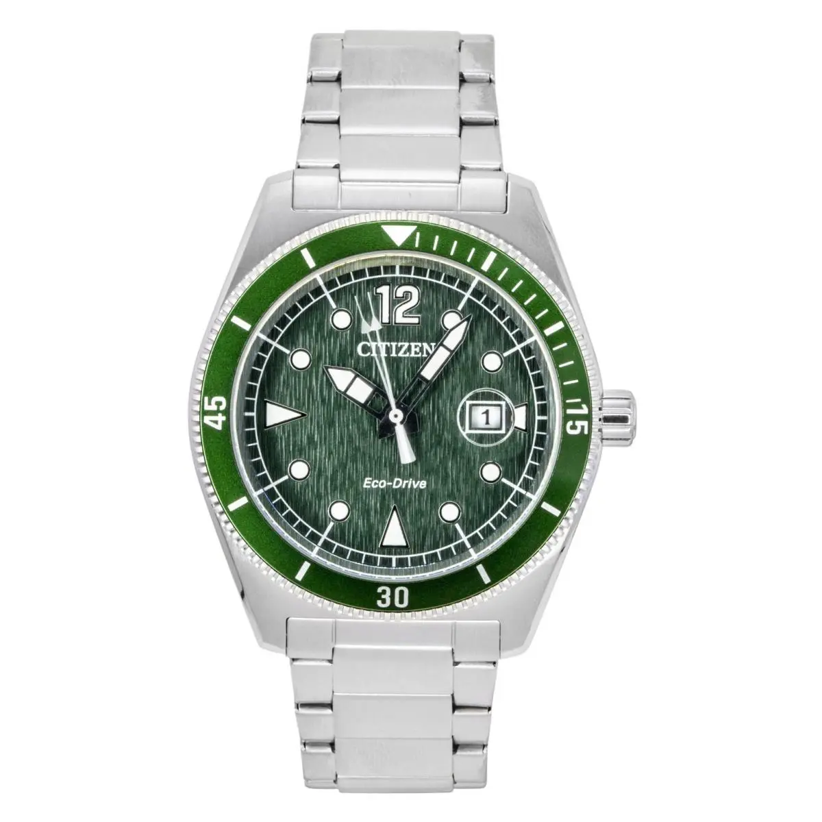 Eco-drive Green Dial Stainless Steel 100M AW1880-55X Men`s Watch by Citizen