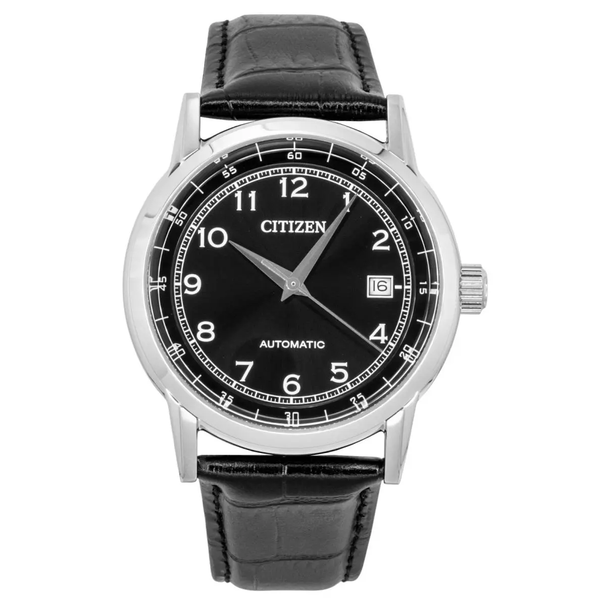 Calf Leather Strap Black Dial Automatic NJ0210-05E Men`s Watch by Citizen