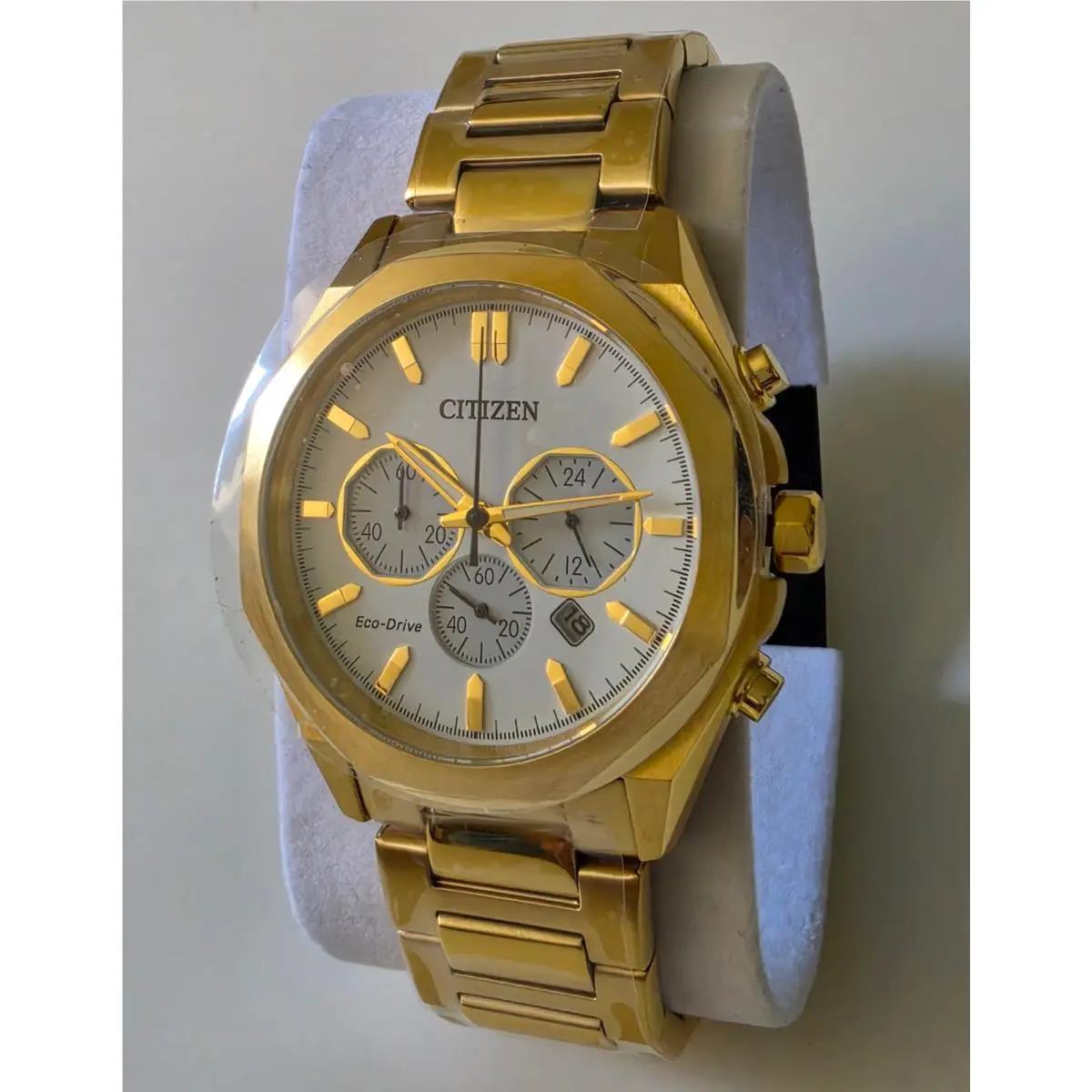 Gold Tone White Dial Chronograph Date Indicator Men`s Watch CA4592-85A by Citizen