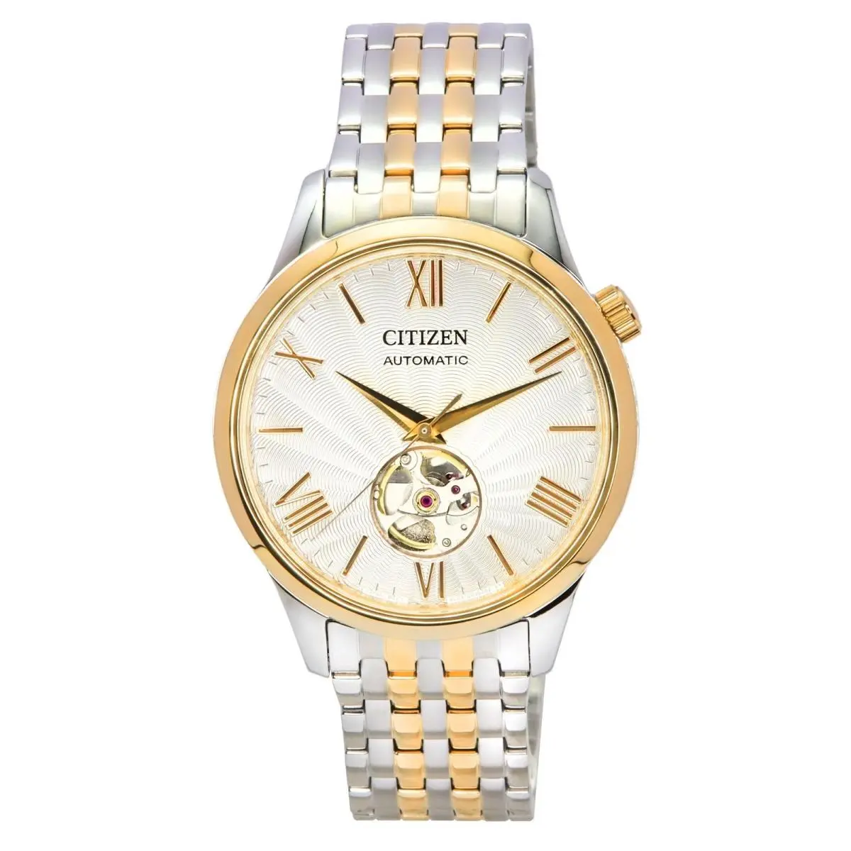 Two Tone Stainless Steel Open Heart Dial Automatic NH9136-88A Mens Watch by Citizen