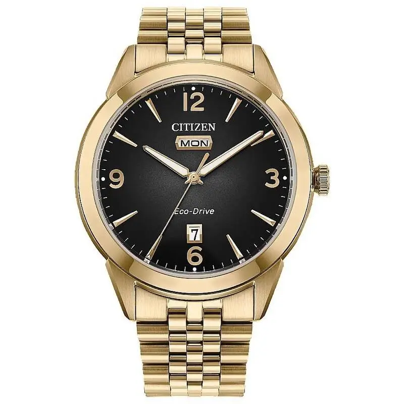 Citizen Rolan Men`s Eco-drive Gold Black Dial Watch - AW0152-58H
