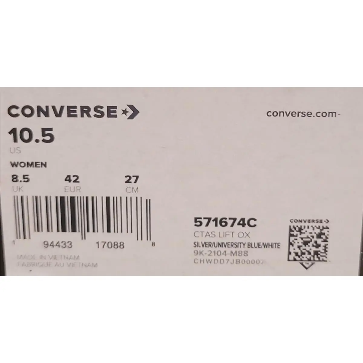 Converse shoes - Converse CTAS Lift OX - CTAS Lift - 571674C - Silver/University Blue/White (UPC: 194433170888) 7