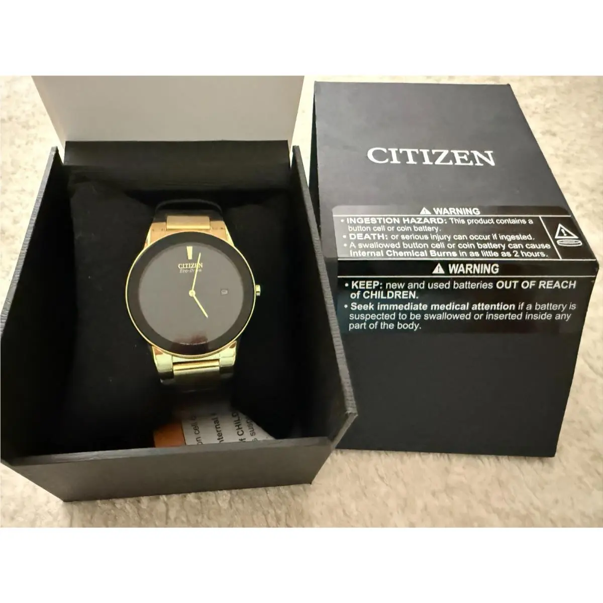 Axiom AU1062-05E Eco-drive Men’s Gold Tone Black Dial Watch by Citizen