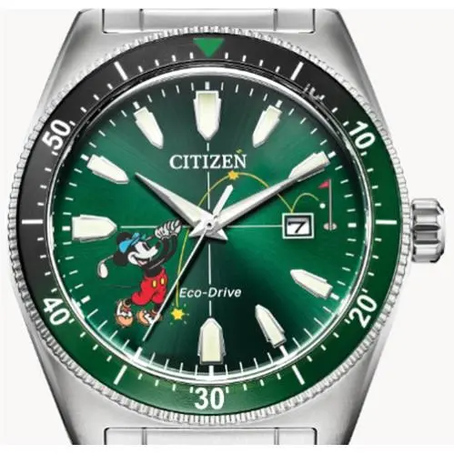 AW1595-78W Tee Time Disney Mickey Mouse Eco-drive Men`s Watch by Citizen