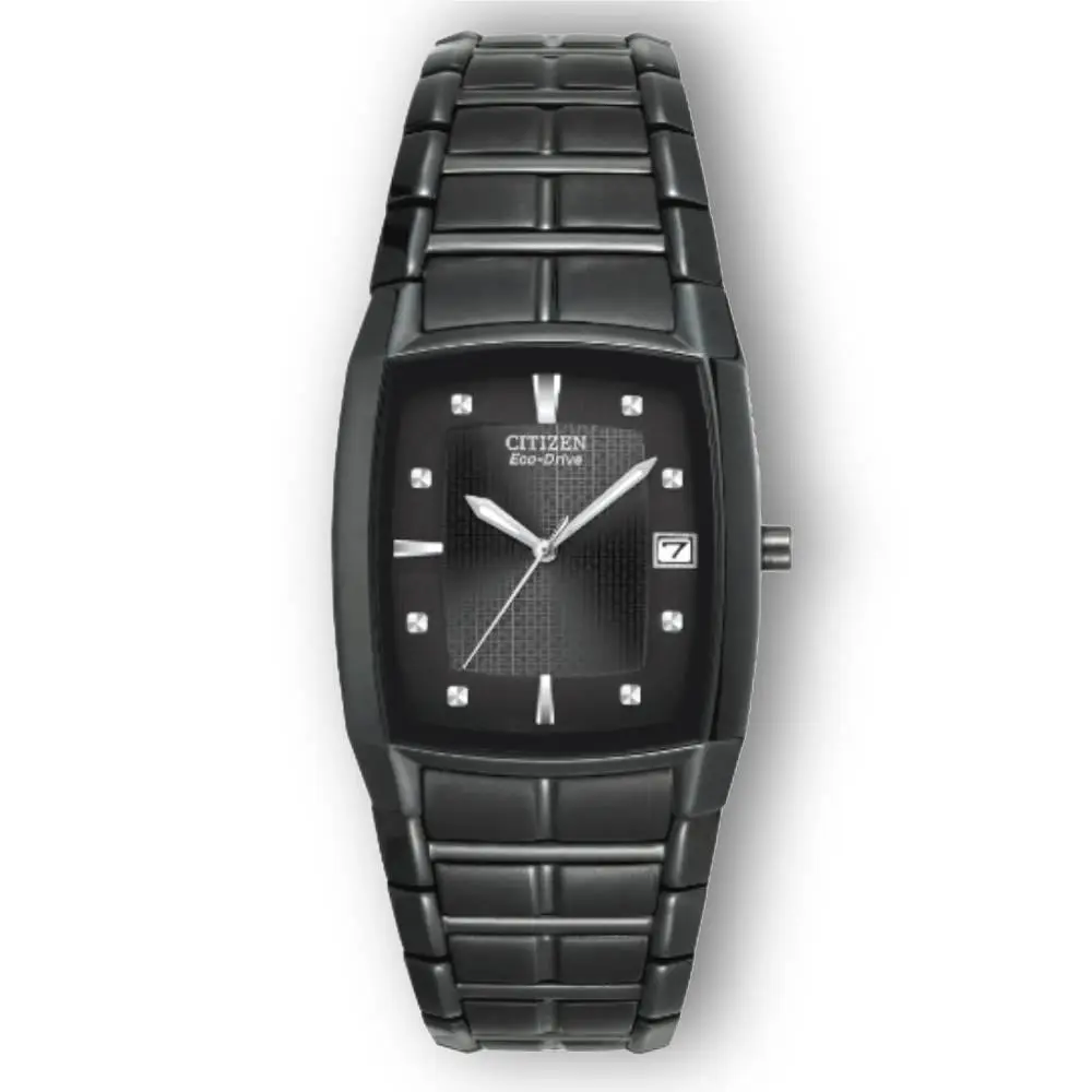 Eco-drive BM6555-54E All Black Rectangular Case Men`s Watch by Citizen