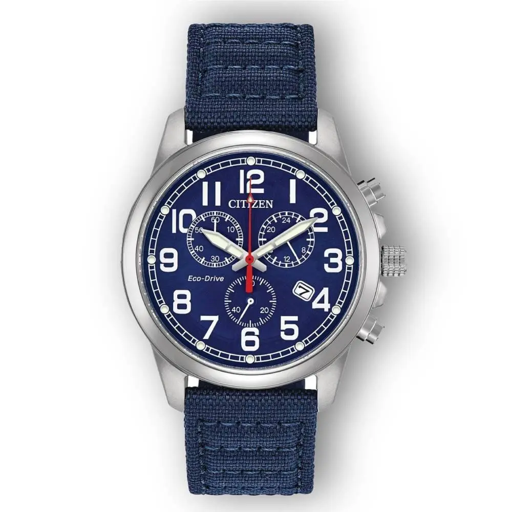 Eco-drive AT0200-21L Military Chronograph Blue Dial Nylon Strap Watch by Citizen